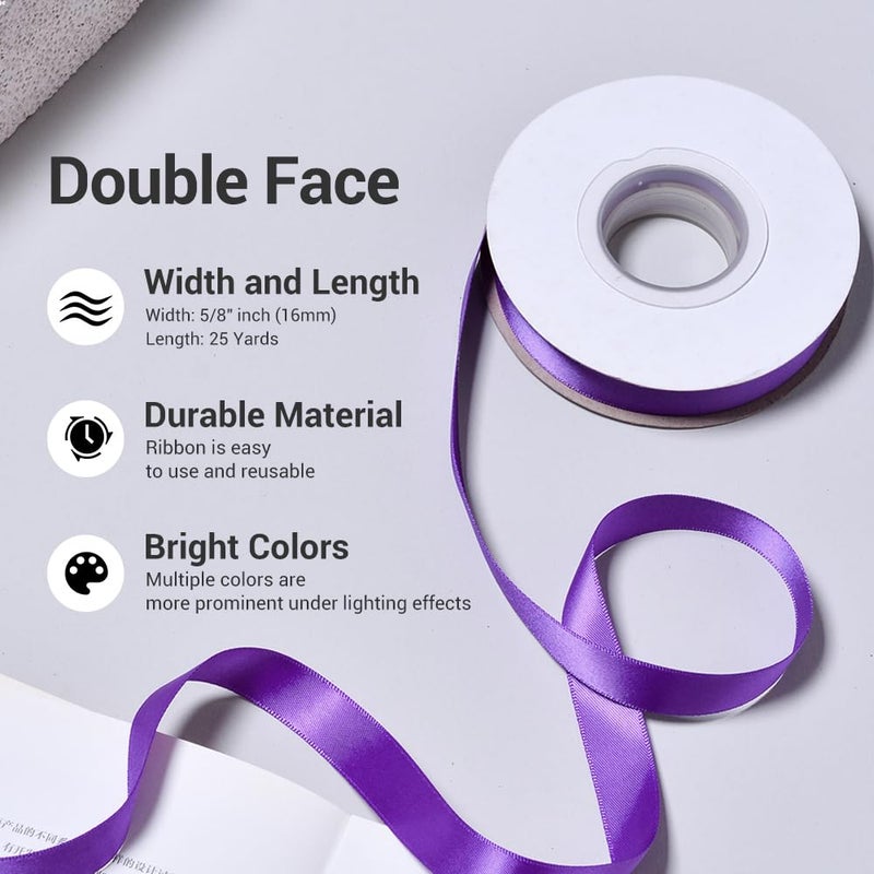 YAMA Double Face Satin Ribbon - 5/8" 25 Yards for Gift Package Wrapping,Floral Design,Hair Bow Clip Making,Crafting,Sewing,Wedding Decor, Purple - Image 3